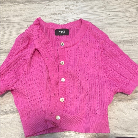 VICI Fuchsia Cable Knit Cardigan - Picture 1 of 4